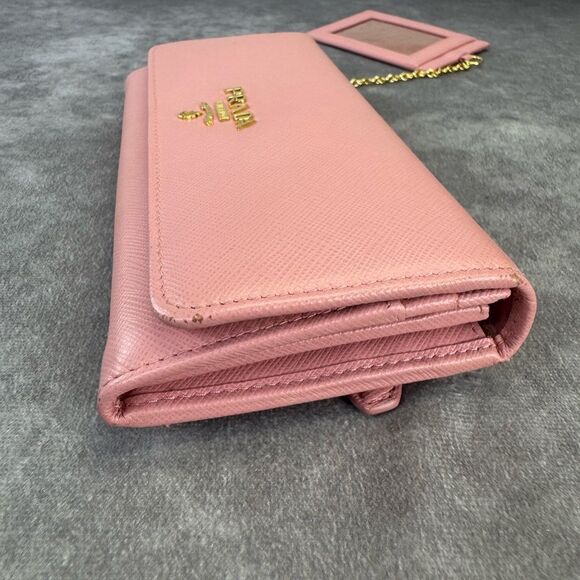 PRADA Saffiano Metal Continental Flap Wallet Orchidea with Small Chain Wallet - Picture 6 of 16